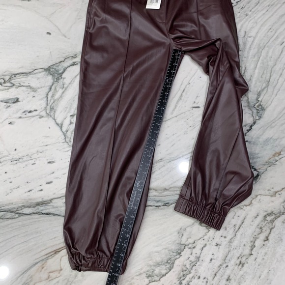 Hugo Boss Faux Leather Jogger Pants Dark Red Womens Size 8 Elastic Waist - Picture 12 of 13